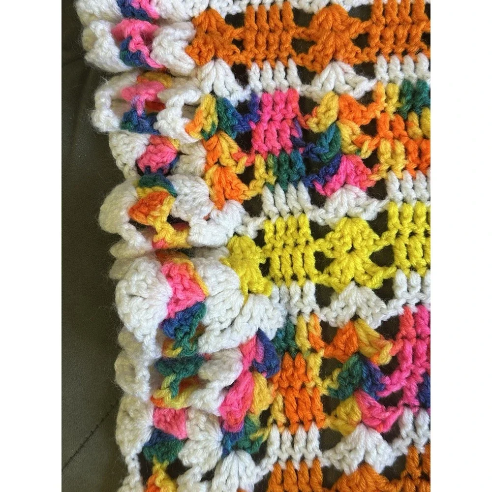 Handmade Crochet Retro Afghan Lap Throw Bright & Colorful Unique Granny‎ Core